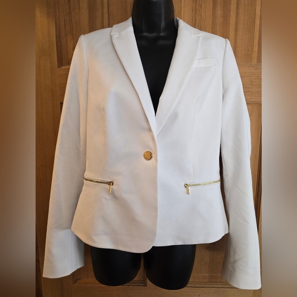 Calvin Klein Jackets & Blazers - Calvin Klein White Blazer with Gold Details Office Business Workwear Size 14P